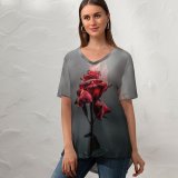 yanfind V Neck T-shirt for Women Vadim Sadovski Flowers Rose Flower Fire Burning Dark Summer Top  Short Sleeve Casual Loose