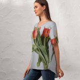 yanfind V Neck T-shirt for Women Arrangement Wallpapers Vase Plant Bouquet Blossom Flower Tulip Tulips Petal Free Summer Top  Short Sleeve Casual Loose