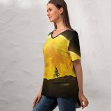 yanfind V Neck T-shirt for Women Mohamed Saber Fantasy Moon Night Silhouette Dream Summer Top  Short Sleeve Casual Loose