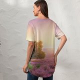 yanfind V Neck T-shirt for Women Gerard Spring Sunrise Landscape Purple Heath Countryside Summer Top  Short Sleeve Casual Loose