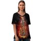 yanfind V Neck T-shirt for Women Black Dark Violin Fire Summer Top  Short Sleeve Casual Loose