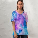 yanfind V Neck T-shirt for Women Robert Kohlhuber Abstract Liquid Art Pearl Colorful Fluid  Summer Top  Short Sleeve Casual Loose