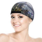 yanfind Swimming Cap Denys Nevozhai Hong Kong City River Night Time Skyscrapers Clouds Cityscape Elastic,suitable for long and short hair