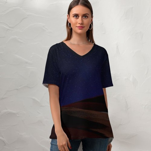 yanfind V Neck T-shirt for Women Michael Gillett Desert Starry Sky Dark Sky Night Microsoft Pro X Dark Summer Top  Short Sleeve Casual Loose