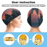 yanfind Swimming Cap Winter Pine Trees Evening Sky Dusk Elastic,suitable for long and short hair