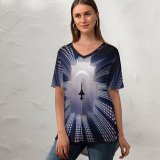 yanfind V Neck T-shirt for Women Chiara Lily Jet Fighter Moon Buildings Summer Top  Short Sleeve Casual Loose