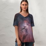 yanfind V Neck T-shirt for Women Judy Schmidt Space Lagoon Nebula Interstellar Cloud Constellation Astronomical Summer Top  Short Sleeve Casual Loose