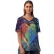 yanfind V Neck T-shirt for Women Sharon McCutcheon Love Heart Rainbow Colorful Chalk Dust Summer Top  Short Sleeve Casual Loose