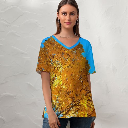 yanfind V Neck T-shirt for Women Autumn I Wallpapers Skopje Plant Ohrit Tree Shën Maple Macedonia Pictures Summer Top  Short Sleeve Casual Loose