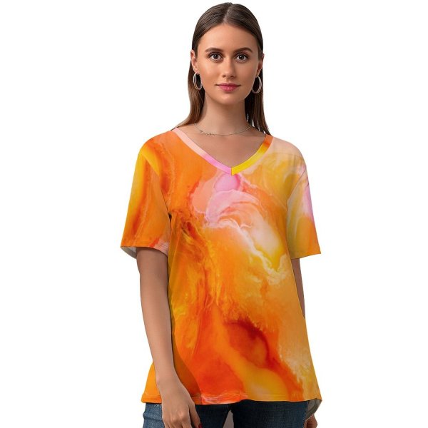 yanfind V Neck T-shirt for Women Robert Kohlhuber Abstract Liquid Art Pearl Fluid  Summer Top  Short Sleeve Casual Loose