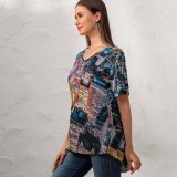 yanfind V Neck T-shirt for Women Benjamin Suter Chicago Skyscrapers Cityscape Night City Lights Aerial Willis Tower Illinois Summer Top  Short Sleeve Casual Loose