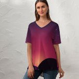 yanfind V Neck T-shirt for Women Chiara Lily Plane Sunset Starry Sky Sky Summer Top  Short Sleeve Casual Loose
