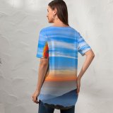 yanfind V Neck T-shirt for Women Anek Suwannaphoom Hot Air Balloons Landscape Hills Sunrise Morning Foggy Summer Top  Short Sleeve Casual Loose