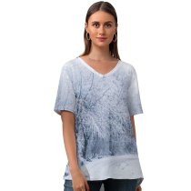 yanfind V Neck T-shirt for Women Christmas Amsterdam Landscape Snow Wallpapers Outdoors Tree Scenery Stock Free Road Summer Top  Short Sleeve Casual Loose