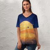 yanfind V Neck T-shirt for Women Thiago Garcia Fantasy Travel Explorer Kid Planet Surreal Dream Summer Top  Short Sleeve Casual Loose