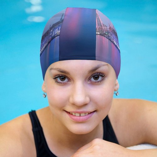 yanfind Swimming Cap William Warby London  Ferris Wheel River Thames Cityscape Dawn Morning Fog Elastic,suitable for long and short hair