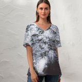 yanfind V Neck T-shirt for Women Frost Snow Wallpapers Outdoors Tree Uppsala Cozy Winter Forest Woodland Pictures Summer Top  Short Sleeve Casual Loose