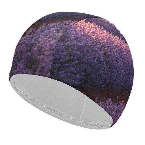 yanfind Swimming Cap Destin Sparks Lavender Fields Lavender Flowers Sunrise Mountains Landscape Flower Garden Purple Elastic,suitable for long and short hair