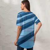 yanfind V Neck T-shirt for Women Rob Oo Architecture Haagsche Zwaan Hague Netherlands Look Abstract Glass Stripes Summer Top  Short Sleeve Casual Loose