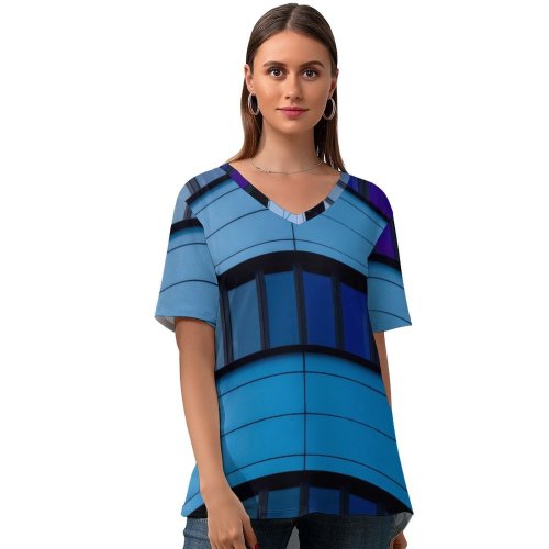 yanfind V Neck T-shirt for Women Rob Oo Architecture Rijn Tower Arnhem Netherlands Curve Patterns Glass Building Purple Summer Top  Short Sleeve Casual Loose