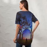 yanfind V Neck T-shirt for Women Thiago Garcia Fantasy Surreal Dream Alone Doorway Spectrum Portal Summer Top  Short Sleeve Casual Loose