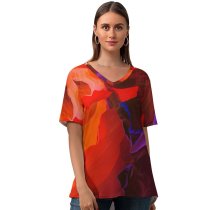 yanfind V Neck T-shirt for Women Originative GraphiX Abstract Fire Lower Antelope Canyon Paranoid Android Calidity Summer Top  Short Sleeve Casual Loose