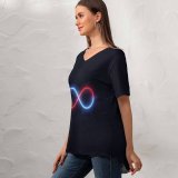 yanfind V Neck T-shirt for Women Black Dark Infinity Stars Night Sky Dark Illuminated Glowing Summer Top  Short Sleeve Casual Loose