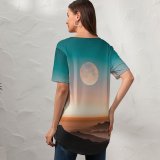 yanfind V Neck T-shirt for Women Bloodmoon Space Night Mist Bigmoon Outer Astronomy Sky Wallpapers Mornings Mountain Summer Top  Short Sleeve Casual Loose