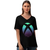yanfind V Neck T-shirt for Women Michael Gillett Technology Black Dark Minimal Xbox AMOLED Gradient Summer Top  Short Sleeve Casual Loose