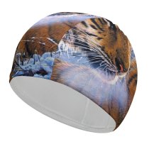 yanfind Swimming Cap Tigers Pair Frozen Winter Snow Big Cats Elastic,suitable for long and short hair