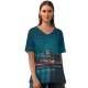 yanfind V Neck T-shirt for Women Max Bender Chicago Night City Lights Cityscape Reflections Summer Top  Short Sleeve Casual Loose