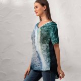 yanfind V Neck T-shirt for Women Willian Justen De Vasconcellos Reynisfjara Sand Beach Waves Aerial Ocean Iceland Summer Top  Short Sleeve Casual Loose