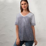 yanfind V Neck T-shirt for Women Snow Mountain Winter Landscape Grey Christmas Sky Tree Atmospheric Freezing Storm Frost Summer Top  Short Sleeve Casual Loose