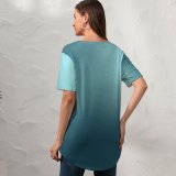 yanfind V Neck T-shirt for Women Turquoise Cyan Shining Light Metallic Metal Texture Textures Structure Structures Backdrop Patterns Summer Top  Short Sleeve Casual Loose