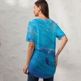 yanfind V Neck T-shirt for Women Dolphins Underwater Under Sea Aqua Summer Top  Short Sleeve Casual Loose