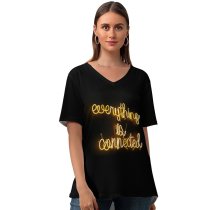 yanfind V Neck T-shirt for Women Daria Shevtsova Black Dark Quotes Everything Is Connected Neon Summer Top  Short Sleeve Casual Loose