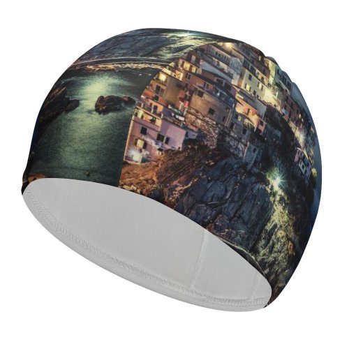 yanfind Swimming Cap Dominic Kamp Manarola Town Cinque Terre Night Time Seascape Starry Sky Boats Elastic,suitable for long and short hair