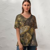 yanfind V Neck T-shirt for Women Wave Waves Sea Beach Stone Stones Abstract Bubble Bubbles Wall Refraction Light Summer Top  Short Sleeve Casual Loose