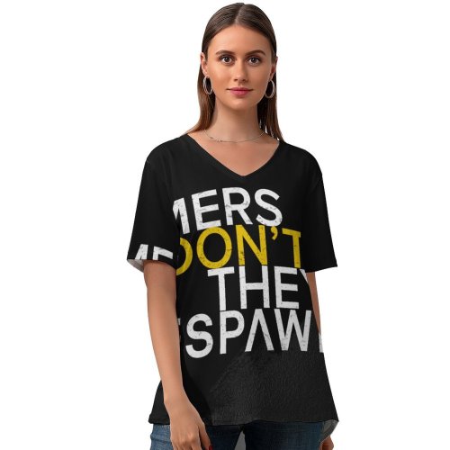 yanfind V Neck T-shirt for Women Black Dark Quotes Gamer Quotes Dont Die Respawn Hardcore Dark Summer Top  Short Sleeve Casual Loose