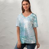 yanfind V Neck T-shirt for Women Texture Wire Warp Zone Abstract Art Depth Cone Vortex Trap Trapped Speed Summer Top  Short Sleeve Casual Loose