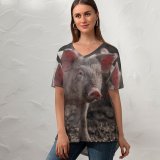 yanfind V Neck T-shirt for Women Argentina Pig Azul De Aires Stock Free Buenos Pictures Boar Hog Summer Top  Short Sleeve Casual Loose