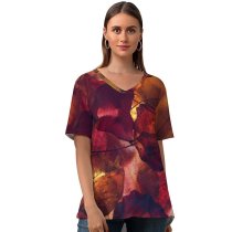 yanfind V Neck T-shirt for Women Tim Mossholder Maple Leaves Autumn Foliage Fallen Summer Top  Short Sleeve Casual Loose