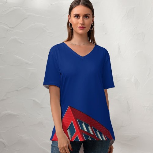 yanfind V Neck T-shirt for Women Ricardo Gomez Angel Architecture Building Sky Clear Windows Summer Top  Short Sleeve Casual Loose