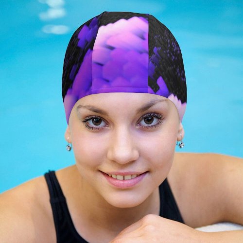 yanfind Swimming Cap Dante Metaphor Abstract Rays Violet Bars Glowing Blocks Elastic,suitable for long and short hair