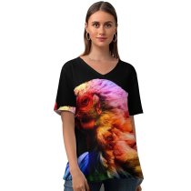 yanfind V Neck T-shirt for Women John Towner Black Dark Chicken Colorful AMOLED Summer Top  Short Sleeve Casual Loose