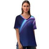 yanfind V Neck T-shirt for Women Fantasy Fleeting Dive Lighting Silhouette Sky Space Meteors Dream Summer Top  Short Sleeve Casual Loose