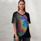 yanfind V Neck T-shirt for Women Daniel Olah Space Black Dark Planet Astronomy Outer Space Colorful Summer Top  Short Sleeve Casual Loose