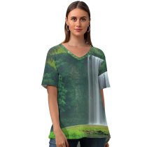 yanfind V Neck T-shirt for Women Destin Sparks Millaa Millaa Falls Australia Waterfalls Forest Trees Landscape Cliff Exposure Summer Top  Short Sleeve Casual Loose