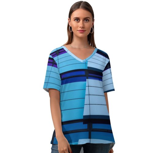 yanfind V Neck T-shirt for Women Rob Oo Architecture Rijn Tower Arnhem Netherlands Gelderland Glass Building Abstract Lines Summer Top  Short Sleeve Casual Loose