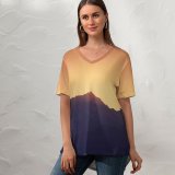 yanfind V Neck T-shirt for Women Jordan Steranka Mountains Sunset Silhouette Sky Dusk Sunrise Seattle Washington Landscape Summer Top  Short Sleeve Casual Loose